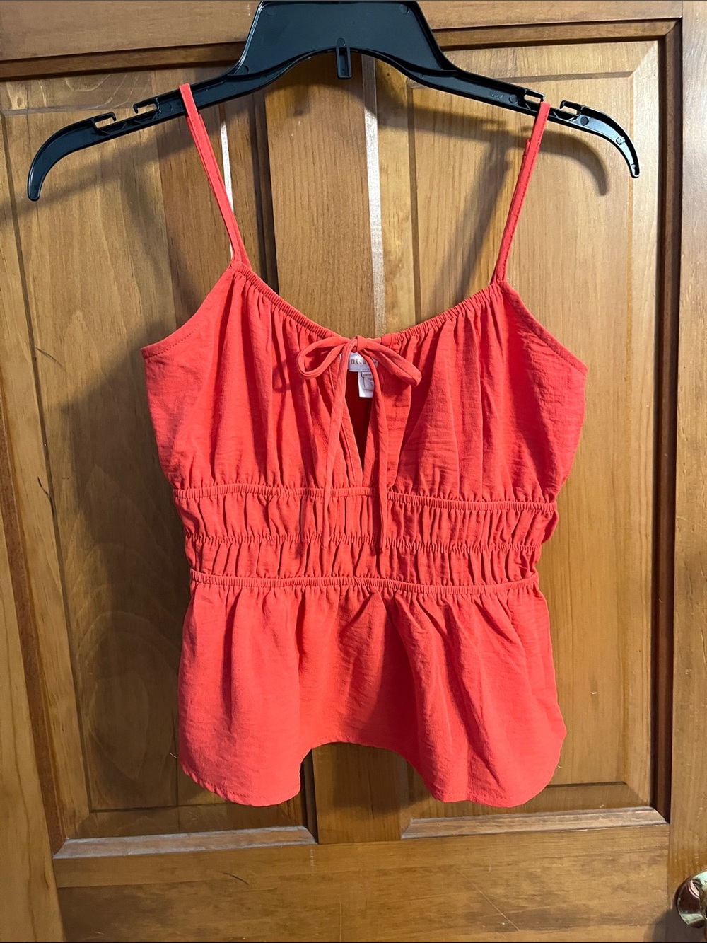 Monteau Red Smocked Tie-Front Spaghetti Strap Camisole